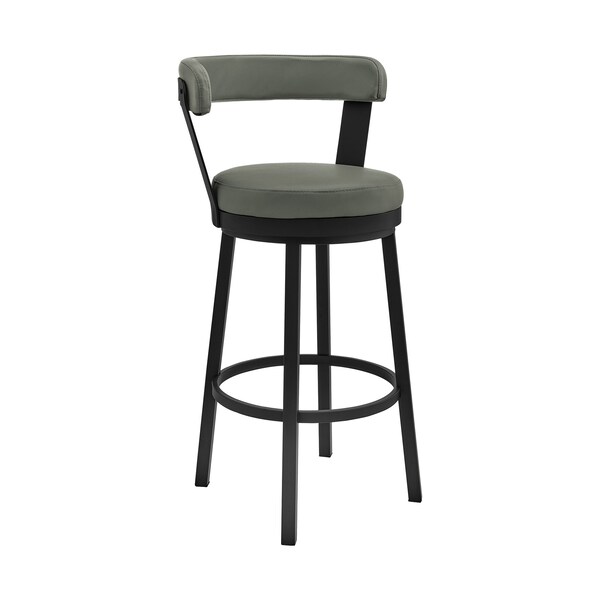 Armen Living Bryant 26" Counter Height Swivel Bar Stool in Black Finish and Gray Faux Leather LCBYBABLGR26 - main